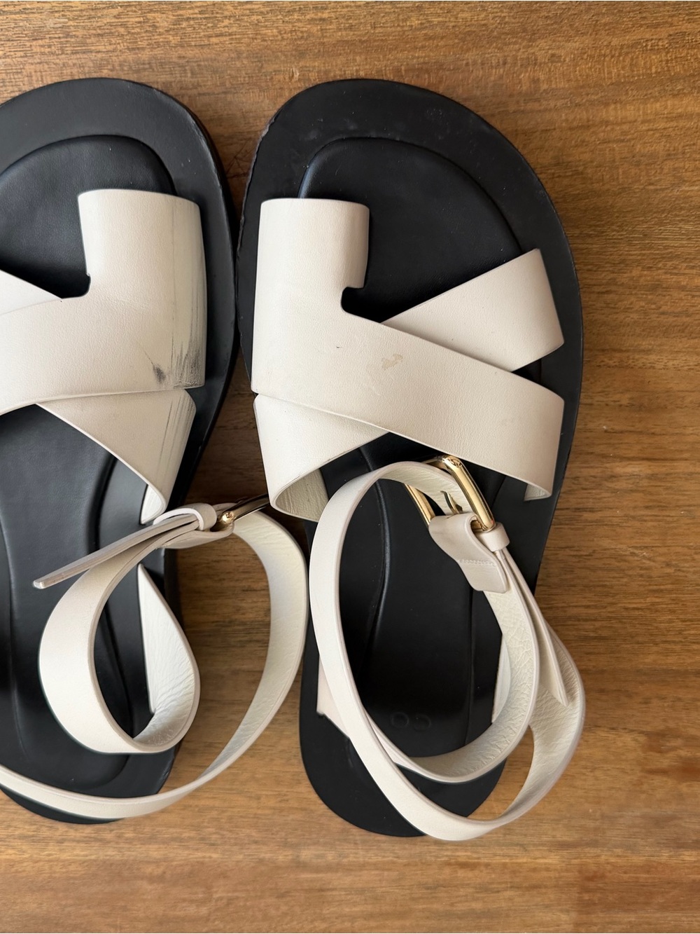 CO White Leather Sandals